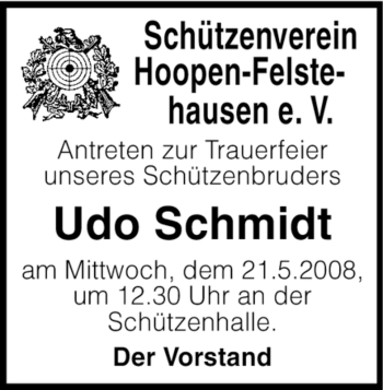 Traueranzeige von Udo Schmidt von Tageszeitung