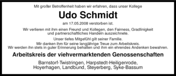 Traueranzeige von Udo Schmidt von Tageszeitung