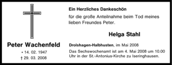 Traueranzeige von Peter Wachenfeld von Tageszeitung