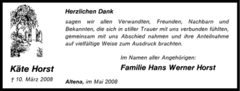 Traueranzeige von Käte Horst von Tageszeitung