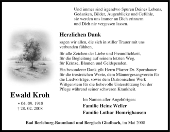 Traueranzeige von Ewald Kroh von Tageszeitung