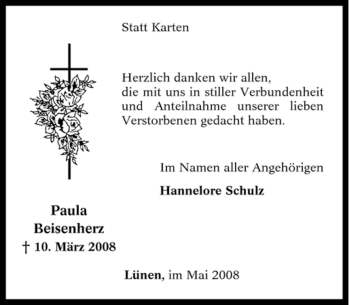 Traueranzeige von Paula Beisenherz von Tageszeitung