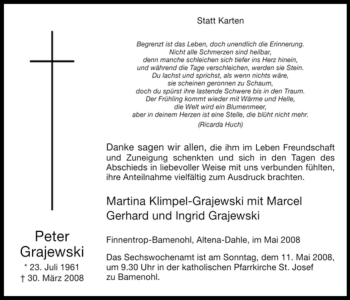 Traueranzeige von Peter Grajewski von Tageszeitung