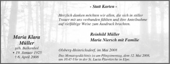 Traueranzeige von Maria Klara Müller von Tageszeitung