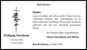 Traueranzeige von Wolfgang Dornheim von Tageszeitung