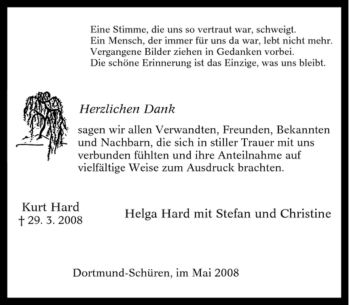 Traueranzeige von Kurt Hard von Tageszeitung