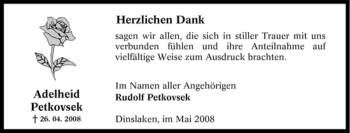Traueranzeige von Adelheid Petkovsek von Tageszeitung