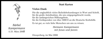 Traueranzeige von Bärbel Kampermann von Tageszeitung