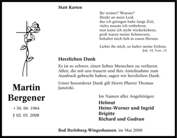 Traueranzeige von Martin Bergener von Tageszeitung