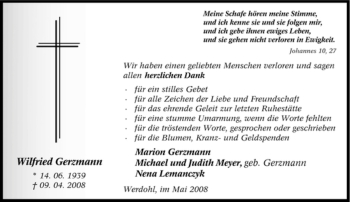 Traueranzeige von Wilfried Gerzmann von Tageszeitung