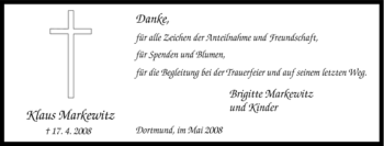 Traueranzeige von Klaus Markewitz von Tageszeitung