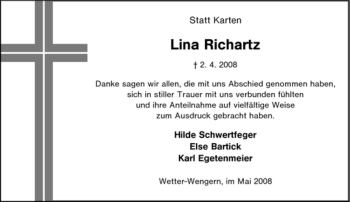Traueranzeige von Lina Richartz von Tageszeitung