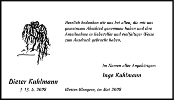 Traueranzeige von Dieter Kuhlmann von Tageszeitung
