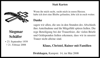 Traueranzeige von Siegmar Schäfer von Tageszeitung
