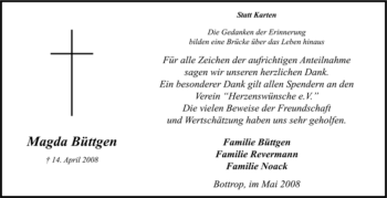 Traueranzeige von Madga Büttgen von Tageszeitung