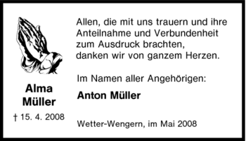 Traueranzeige von Alma Müller von Tageszeitung