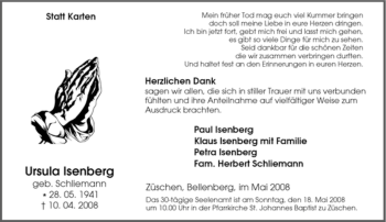 Traueranzeige von Ursula Isenberg von Tageszeitung
