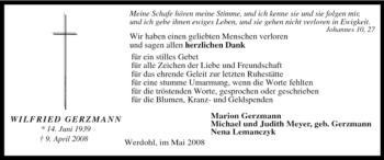 Traueranzeige von Wilfried Gerzmann von Tageszeitung