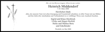 Traueranzeige von Heinrich Middendorf von Tageszeitung