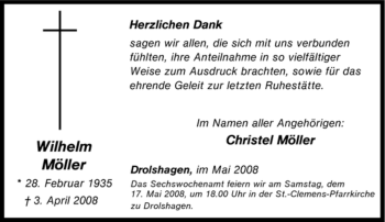 Traueranzeige von Wilhelm Möller von Tageszeitung