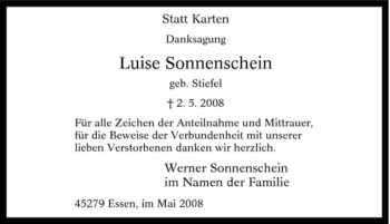 Traueranzeige von Luise Sonnenschein von Tageszeitung