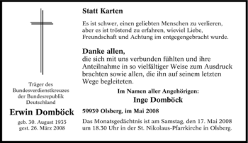 Traueranzeige von Erwin Domböck von Tageszeitung