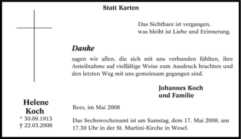 Traueranzeige von Helene Koch von Tageszeitung