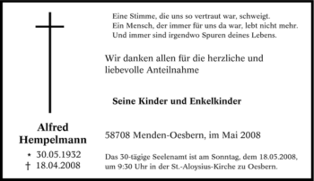 Traueranzeige von Alfred Hempelmann von Tageszeitung