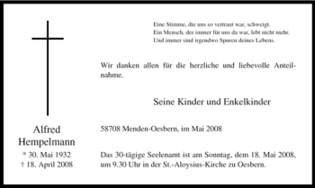Traueranzeige von Alfred Hempelmann von Tageszeitung