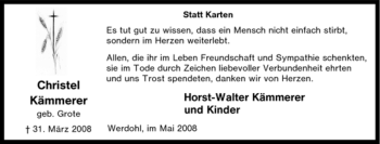 Traueranzeige von Christel Kämmerer von Tageszeitung