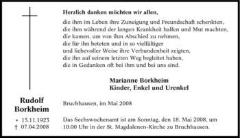 Traueranzeige von Rudolf Borkheim von Tageszeitung