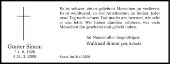 Traueranzeige von Günter Simon von Tageszeitung