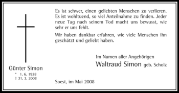 Traueranzeige von Günter Simon von Tageszeitung