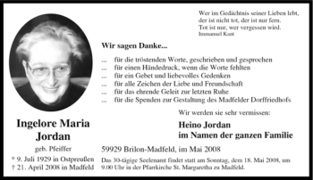 Traueranzeige von Ingelore Maria Jordan von Tageszeitung