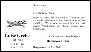 Traueranzeige von Luise Grebe von Tageszeitung
