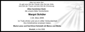 Traueranzeige von Margot Schüler von Tageszeitung