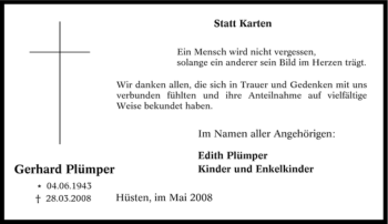 Traueranzeige von Gerhard Plümper von Tageszeitung