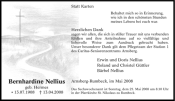 Traueranzeige von Bernhardine Nellius von Tageszeitung