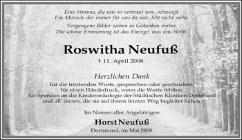 Traueranzeige von Roswitha Neufuß von Tageszeitung