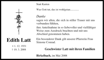 Traueranzeige von Edith Latt von Tageszeitung