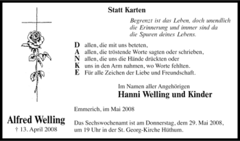 Traueranzeige von Alfred Welling von Tageszeitung