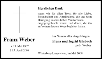 Traueranzeige von Franz Weber von Tageszeitung