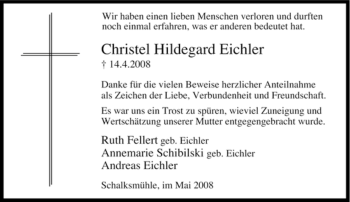 Traueranzeige von Christel Hildegard Eichler von Tageszeitung