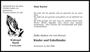 Traueranzeige von Waltraud Mariß von Tageszeitung