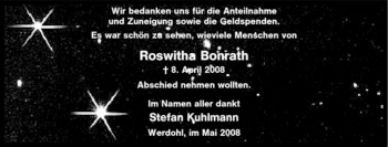 Traueranzeige von Roswitha Bonrath von Tageszeitung
