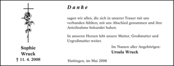 Traueranzeige von Sophie Wruck von Tageszeitung