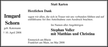 Traueranzeige von Irmgard Schorn von Tageszeitung