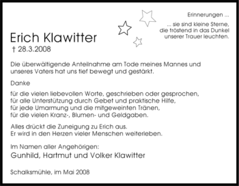Traueranzeige von Erich Klawitter von Tageszeitung