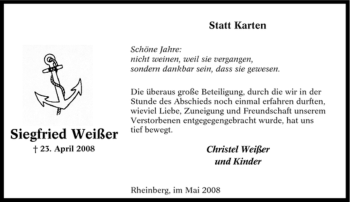 Traueranzeige von Siegfried Weißer von Tageszeitung