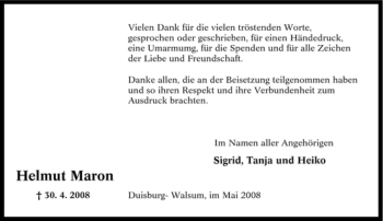 Traueranzeige von Helmut Maron von Tageszeitung